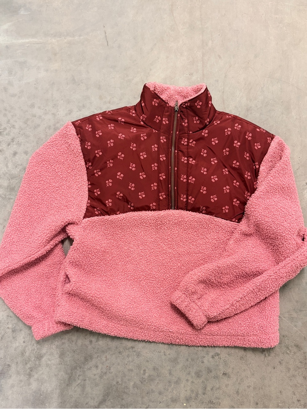 Universal Thread Pink Sherpa Half-Zip Pullover with Maroon Accents